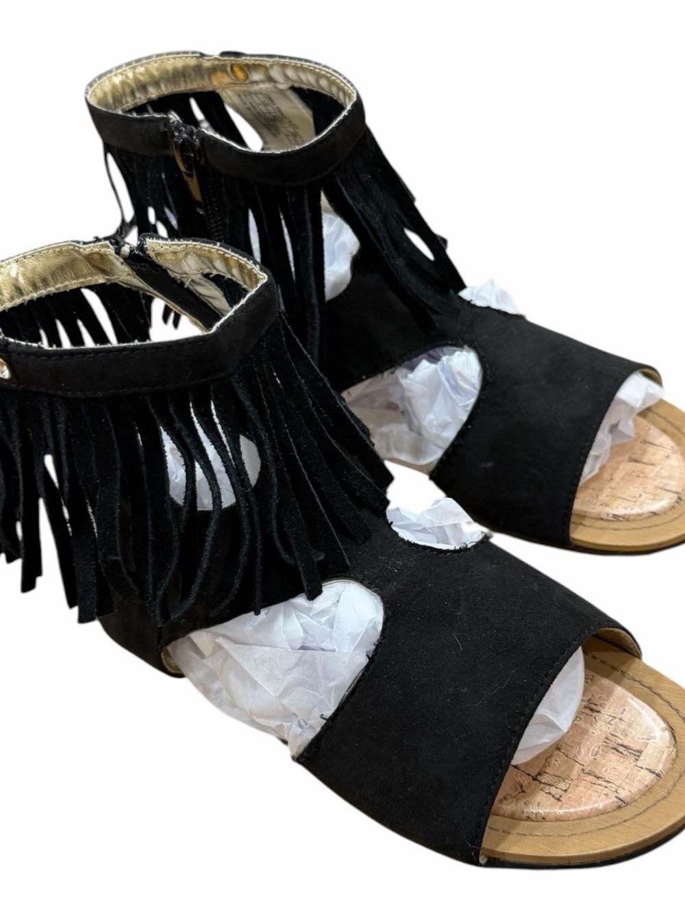 Stuart Weitzman Camia Black Fringe Boho Sandals Size 5 - Picture 2 of 7